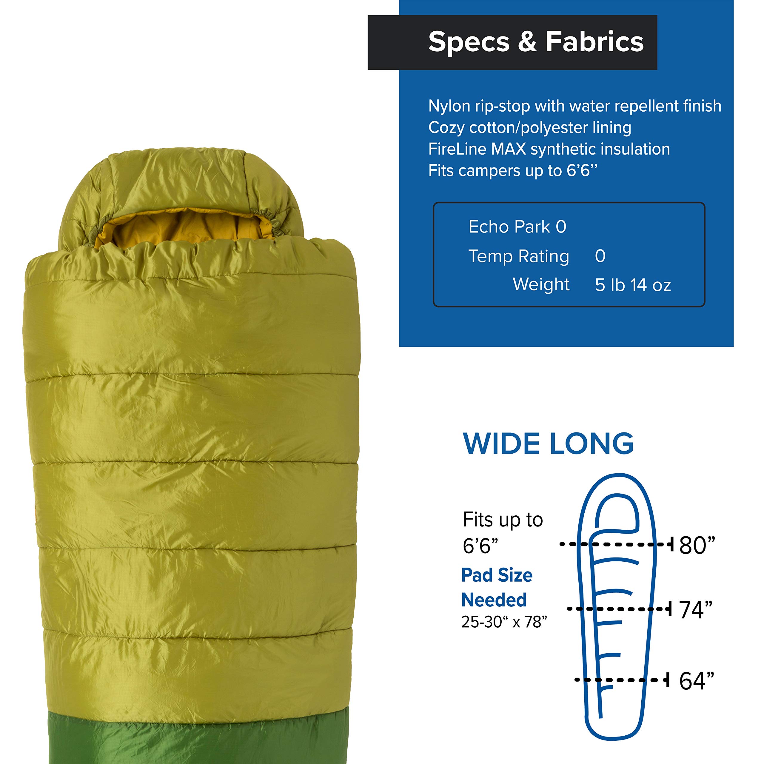 Big Agnes Echo Park Sleeping Bag - Lightweight & Waterproof for Backpacking, Camping & Hiking - 3-Season Comfort for Outdoor Adventures