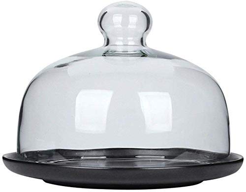 Premium Ceramic Cake Pan with Lid - 6/8/10 Inch Porcelain Serving Platter with Glass Dome for Cakes, Cheese, Salads, Chips & Dips - Elegant Black Cake Stand (26x26x20cm) - Perfect for Parties, Weddings & Home Baking