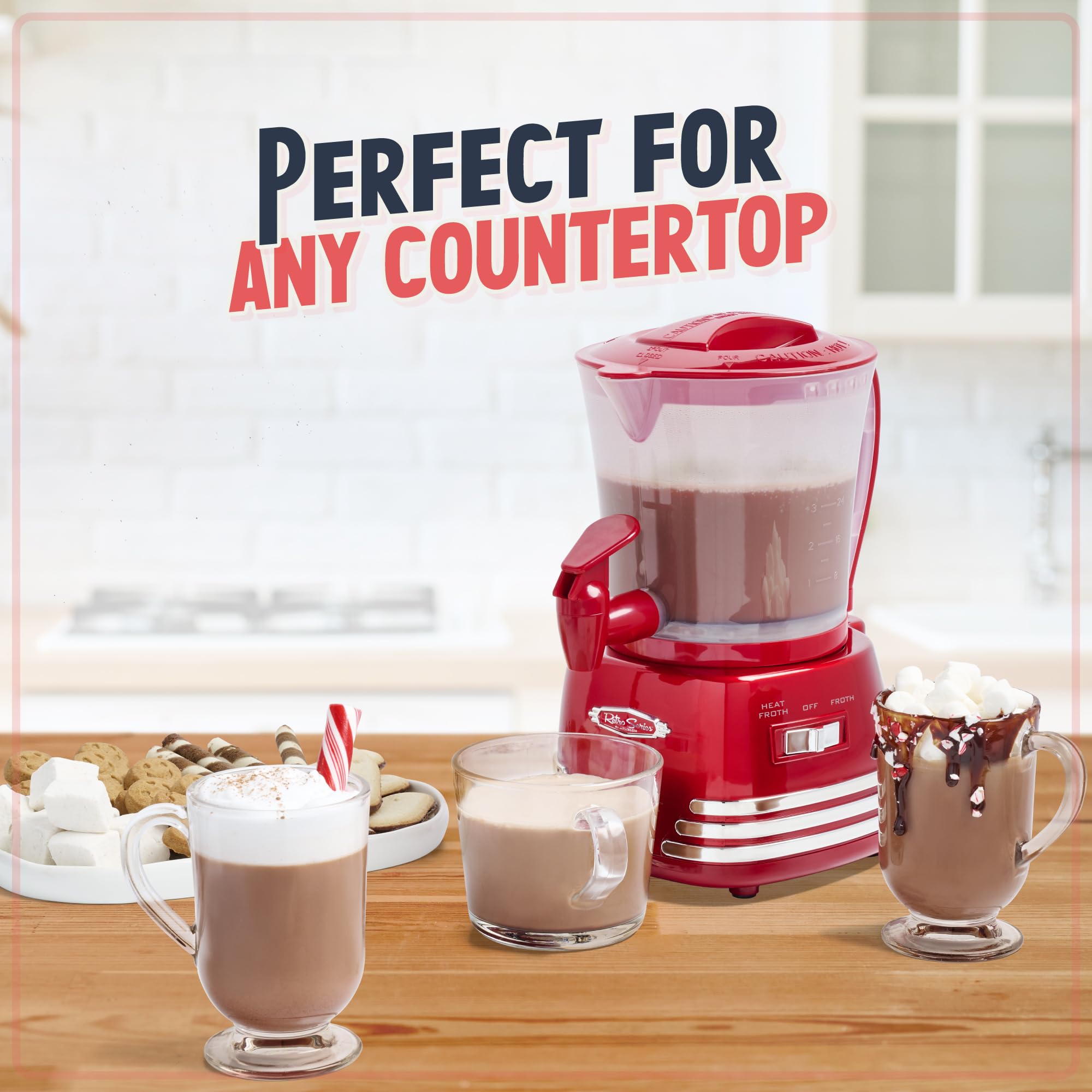 Nostalgia Retro Electric Milk Frother and Hot Chocolate Maker with Dispenser - 32 Oz Capacity for Coffee, Lattes, Cappuccinos - Perfect for Home Cafes, Office Break Rooms, and Holiday Gift Giving
