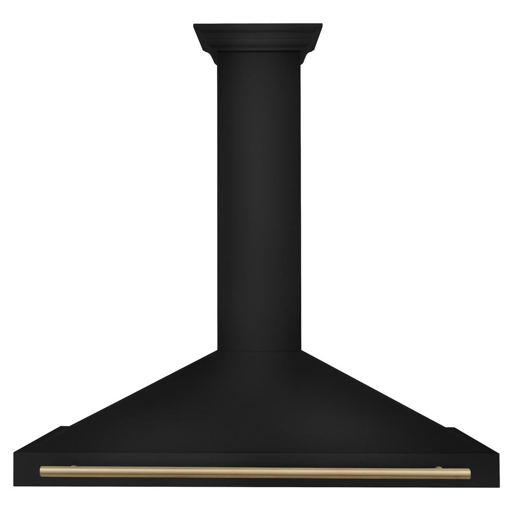 ZLINE Autograph Edition 48-Inch Black Stainless Steel Wall Mount Range Hood with Champagne Bronze Handle - Professional Kitchen Ventilation for Modern Homes (BSKB4Z 48 CB) | Perfect for Open Concept Kitchens & Gourmet Cooking
