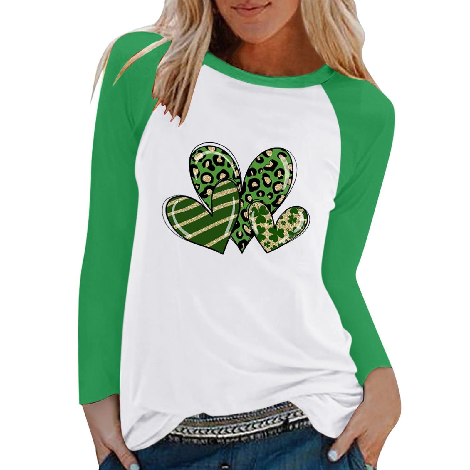 St. Patrick's Day Women's Printed Round Neck Long Sleeve Blouse - Loose Fit Fashion Top for Casual Wear & Holiday Parties