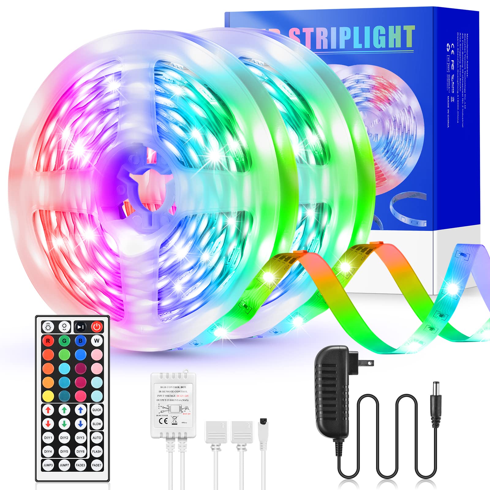 Yormick 20 Color-Changing LED Strip Lights - 32.8ft/10M RGB LED Tape Lights with 44-Key Remote Control for Bedroom, TV Backlight, Party Decor & Home Lighting