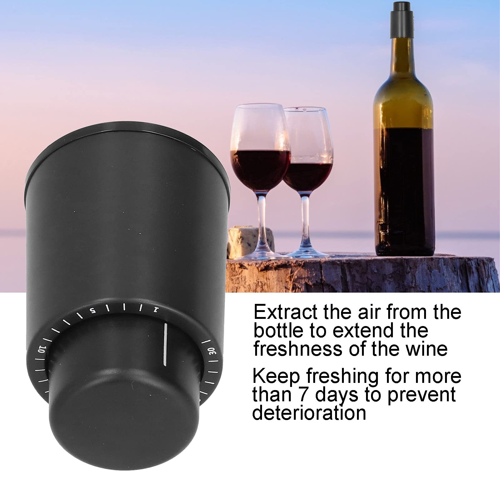 Premium Vacuum Wine Bottle Stopper with Time Scale - Airtight Wine Preserver for Red/White Wine - Ideal for Home Bars, Parties & Wine Storage (Black)