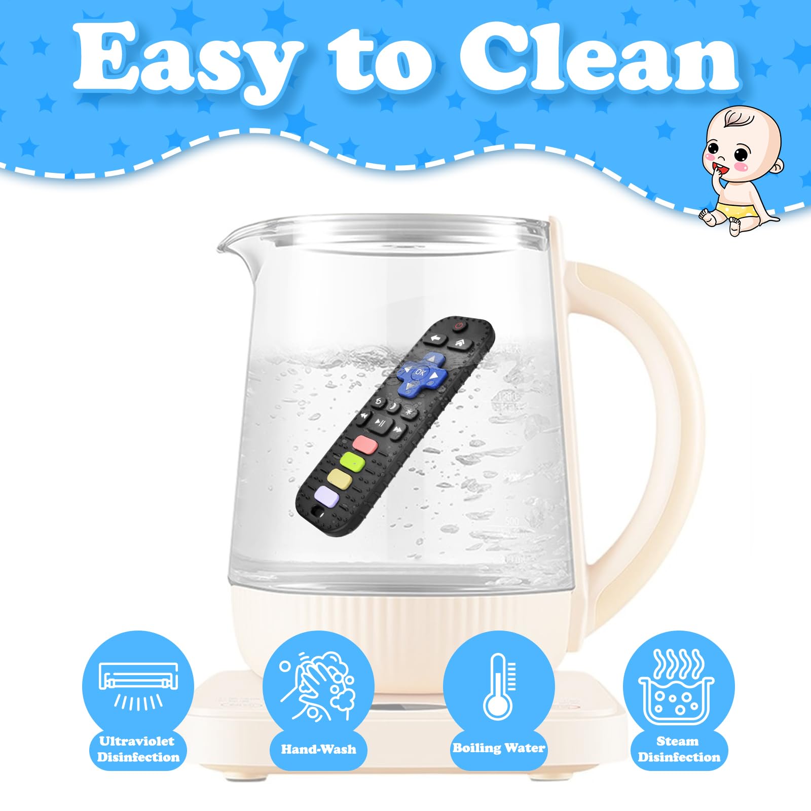 BPA-Free Baby Silicone Teething Toys - TV Remote Shaped Teether for Infants 3-18 Months | Soothing Chew Toy for Boys & Girls | Freezer Safe for Extra Relief | Perfect for Home, Travel & Daycare Use