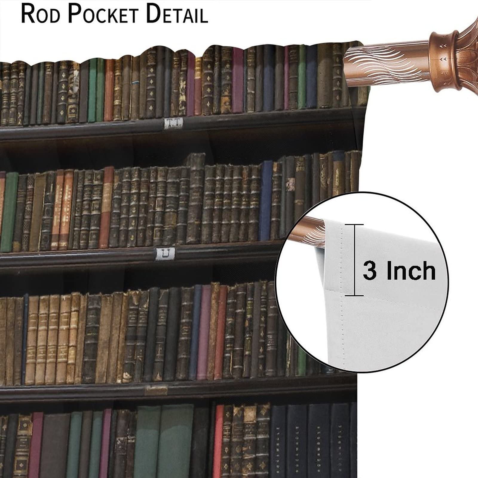 Blackout Curtains for Living Room - Bookshelf Printed Window Drapes 72x63 Inch, Darkening Rod Pocket Curtains for Home Decor & Library, Perfect for Bedrooms, Study Rooms and Home Theaters