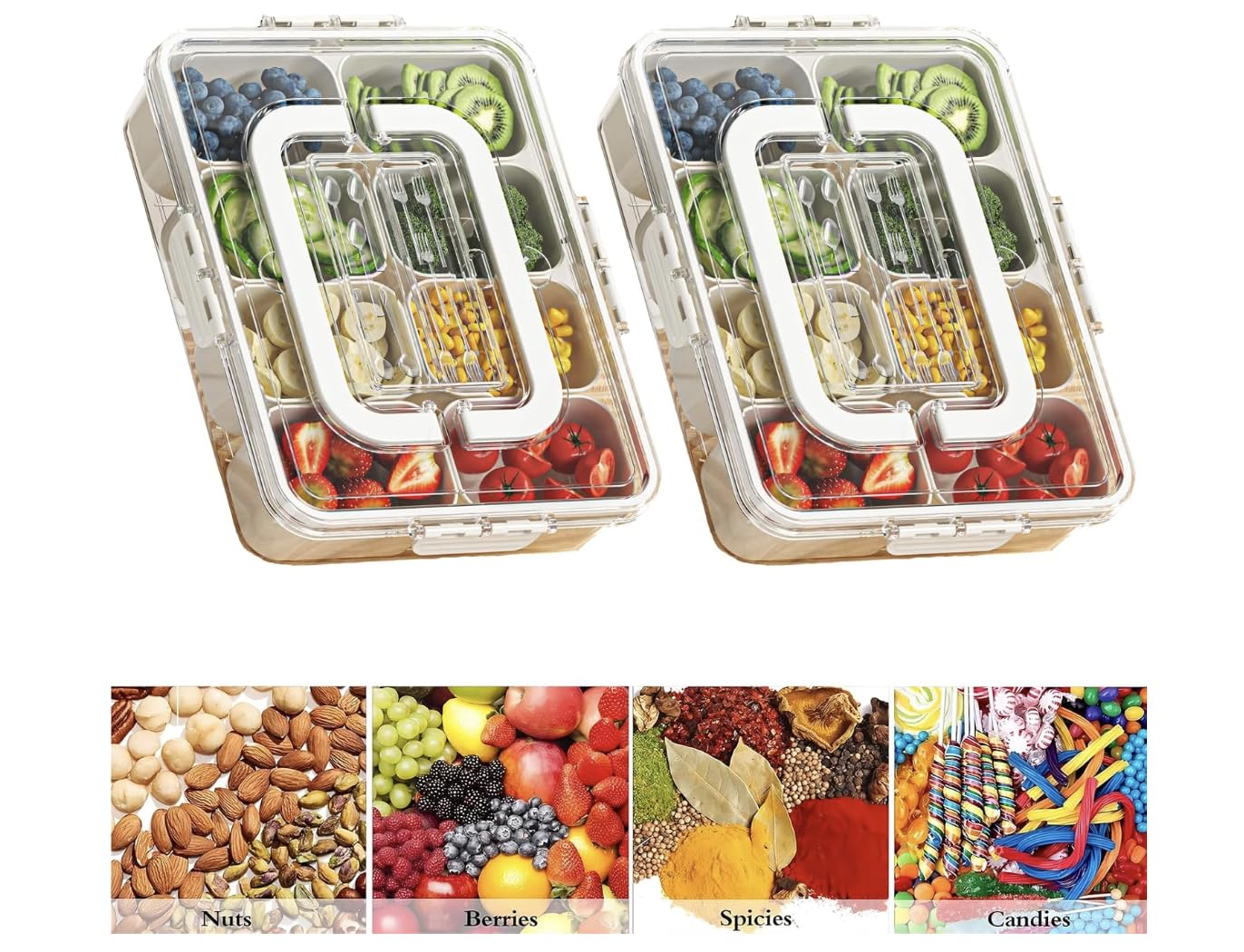 2-Pack Portable Snackle Box with 8 Compartments - BPA-Free Food Storage Container for Fruits, Vegetables, Nuts, Candy & Snacks | Perfect for School Lunches, Picnics, Travel & Meal Prep