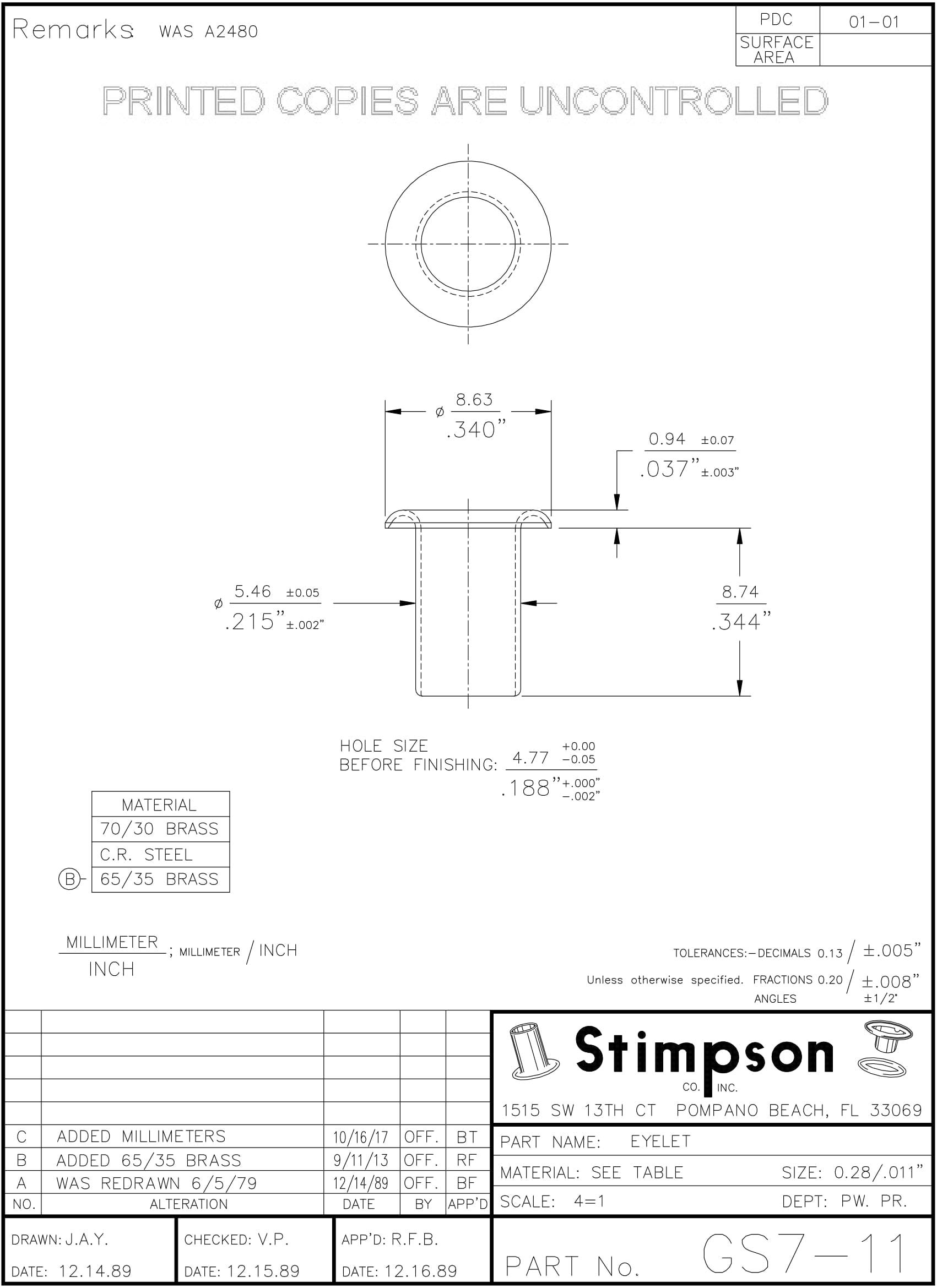 Stimpson GS711B1000 Brass Eyelets - 1,000 Pieces Heavy Duty Grommets for Leather, Canvas & Fabric (7/11 Size) | Perfect for DIY Crafts, Upholstery & Marine Applications