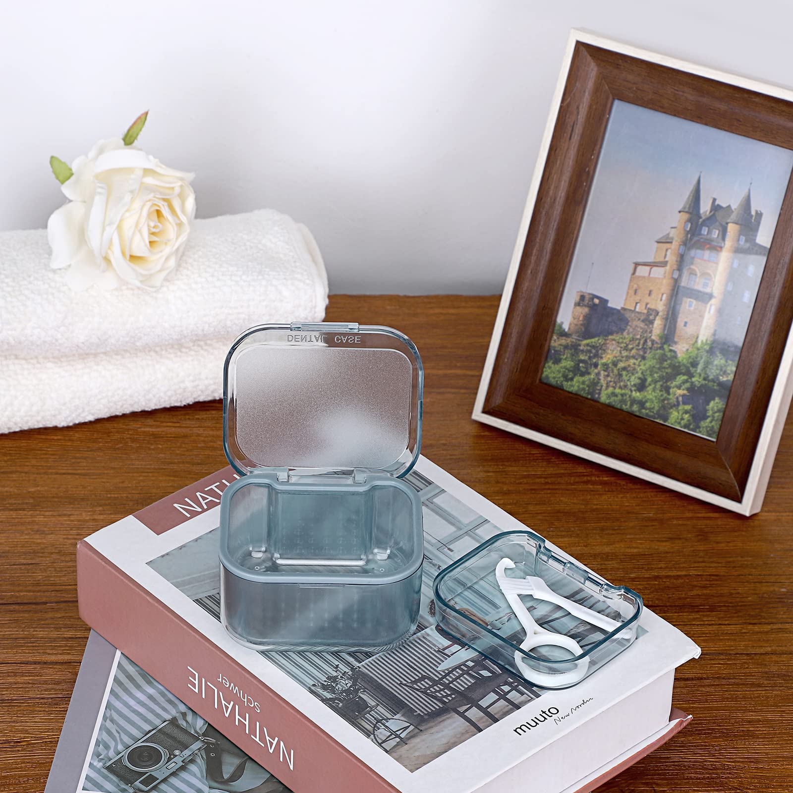 3-Tier Denture Soak Case with Brush & Strainer - Travel-Friendly Cleaning Container