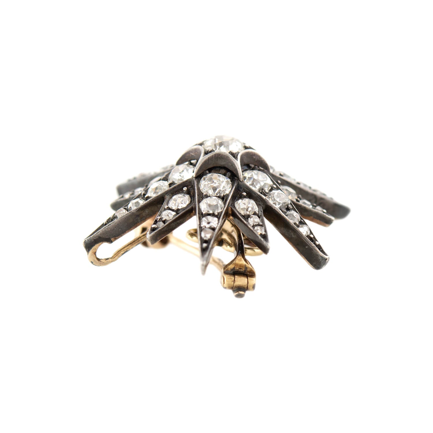 Victorian 15k Gold & Sterling Silver Diamond Starburst Pendant Brooch - Elegant Vintage Jewelry for Weddings, Parties & Special Occasions