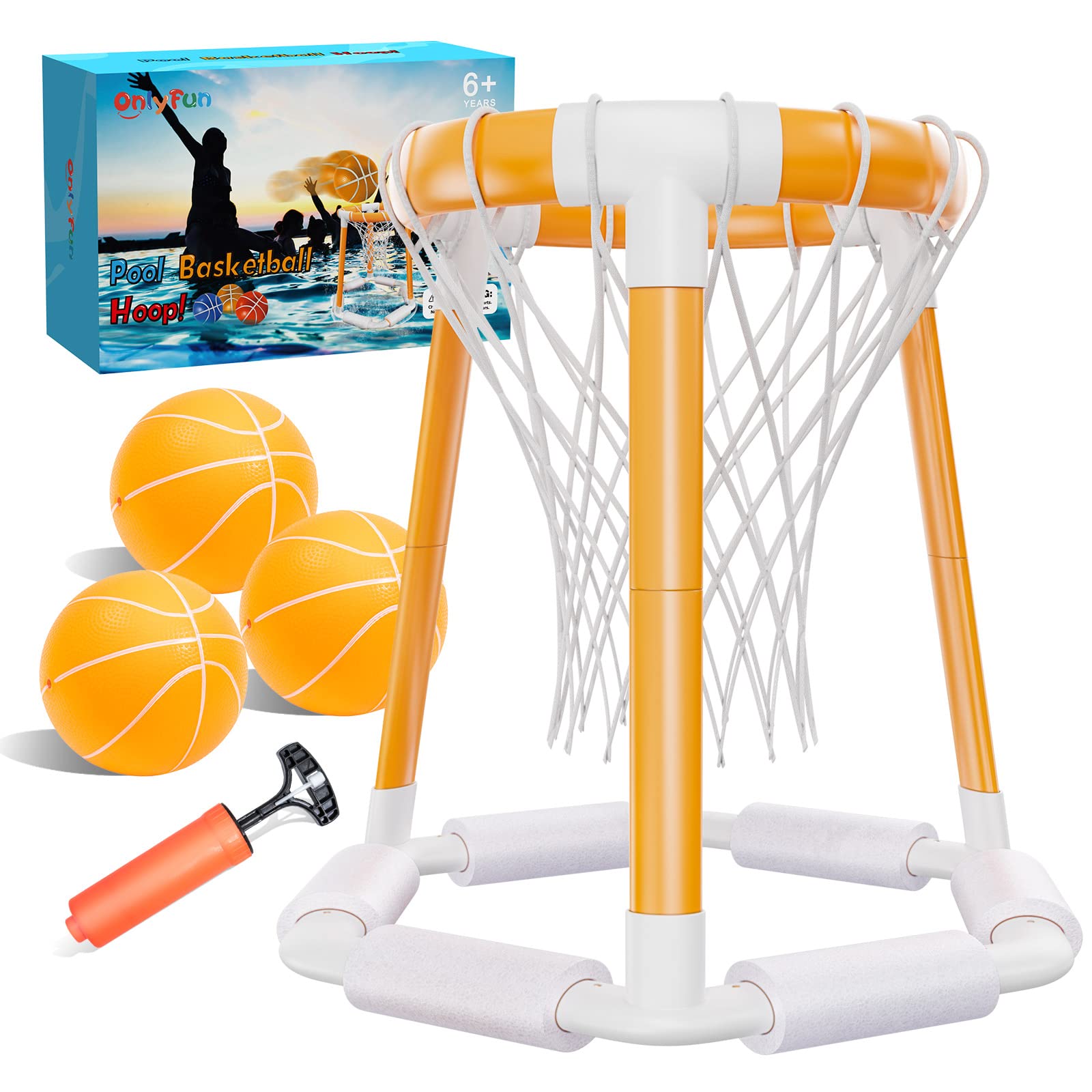 Inflatable Pool Basketball Hoop Set - Floating Water Basketball Game with 3 Balls & Pump for Kids & Adults | Perfect for Pool Parties, Backyard Fun & Summer Outdoor Activities (Orange)