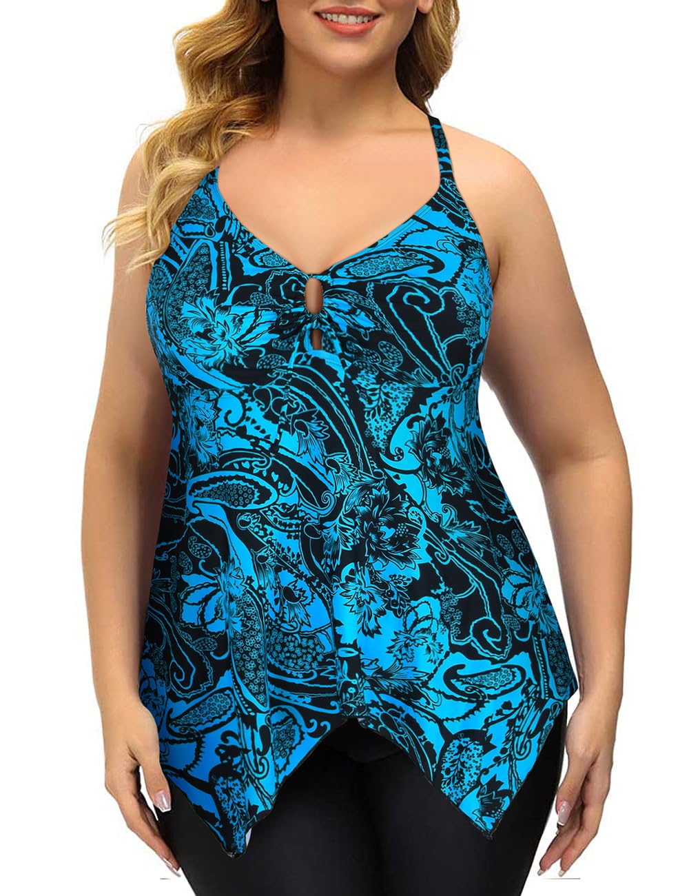Firpearl Women's Modest Flowy Crossback Tankini Swimsuits - Plus Size Bathing Suit Top for Beach, Pool & Vacation | Comfortable & Stylish Swimwear