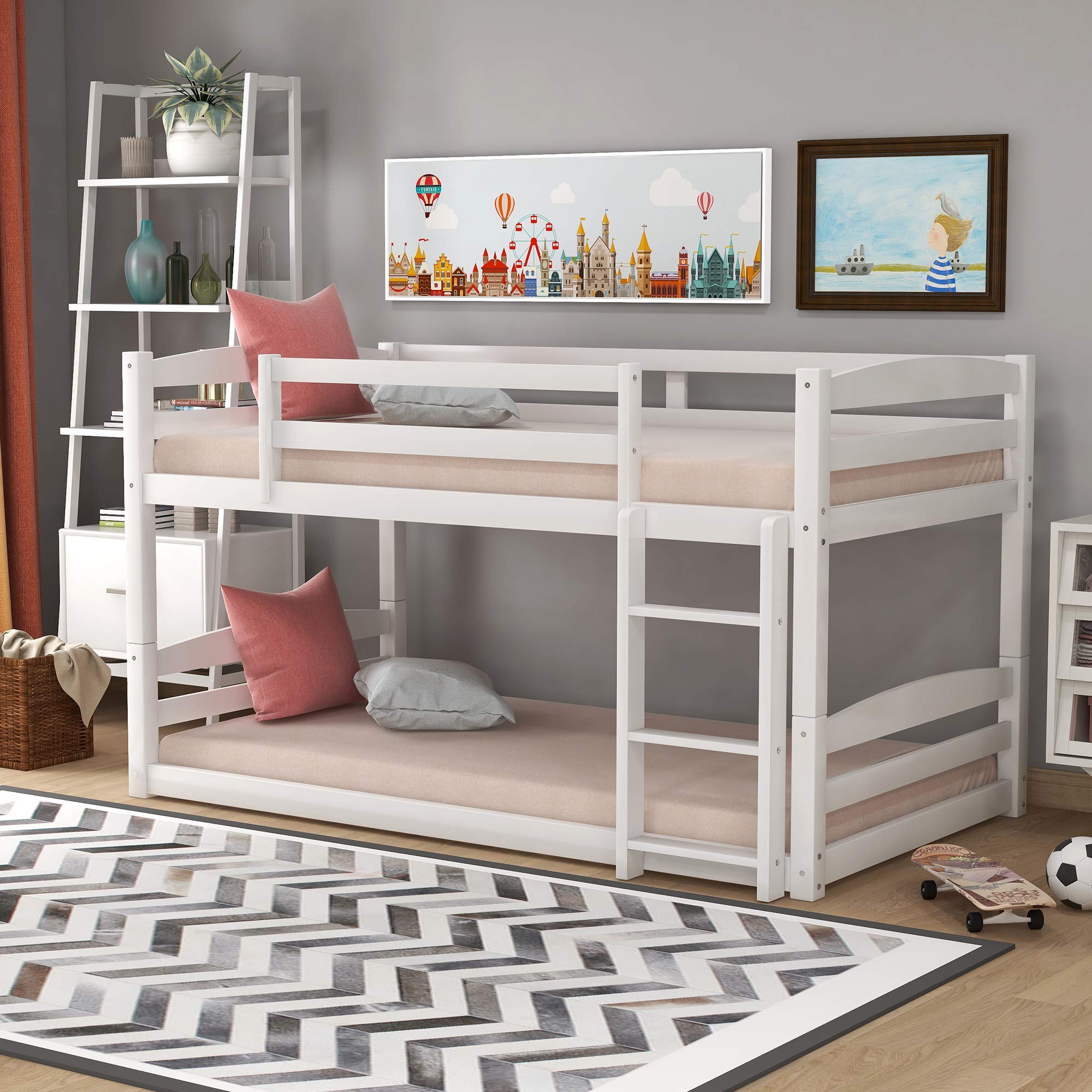 Solid Wood Twin Bunk Bed with Ladder - Convertible Triple Bed for Kids & Teens, No Box Spring Needed - Perfect for Shared Kids' Rooms, Sleepovers & Space-Saving Bedroom Solutions