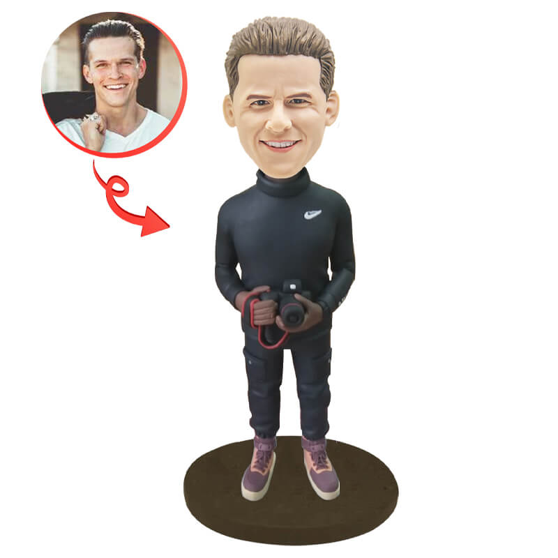 Custom Bobblehead for Photographers - Personalized Photo Figurine Gift for Camera Lovers - Perfect for Office Desk, Wedding Favors & Birthday Presents