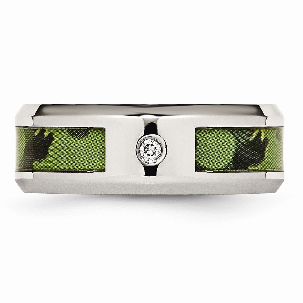 0.035ct Diamond 8mm Solid Stainless Steel Camouflage Men's Wedding Band Ring - Perfect for Military, Outdoor & Everyday Wear