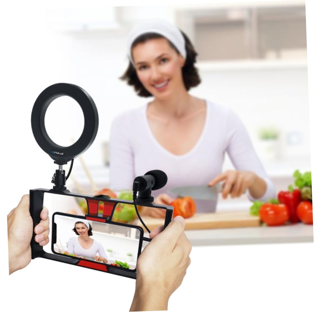 Uonlytech 2 Pack Adjustable Tabletop Tripod Stand with Phone Mount & Remote - Portable Cell Phone Tripod for Live Streaming, Video Calls, Photography, TikTok & YouTube (Red, Includes Microphone) - Perfect for Vloggers, Content Creators & Makeup Artists