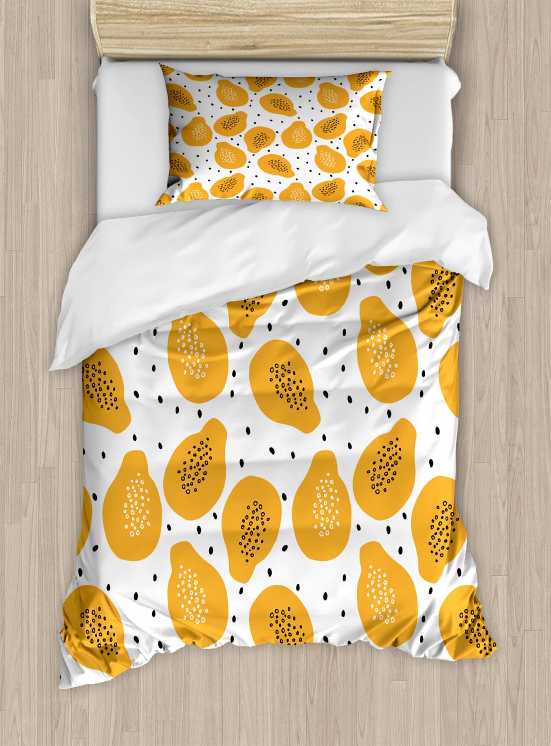Ambesonne Summer Orange Duvet Cover Set - King Size 2-Pack with 2 Duvet Covers & 4 Pillowcases, Tropical Papaya Fruit Design on Plain Pale Orange Black Background | Perfect for Summer Bedroom Decor, Guest Room, Vacation Home & Tropical Theme Bedding