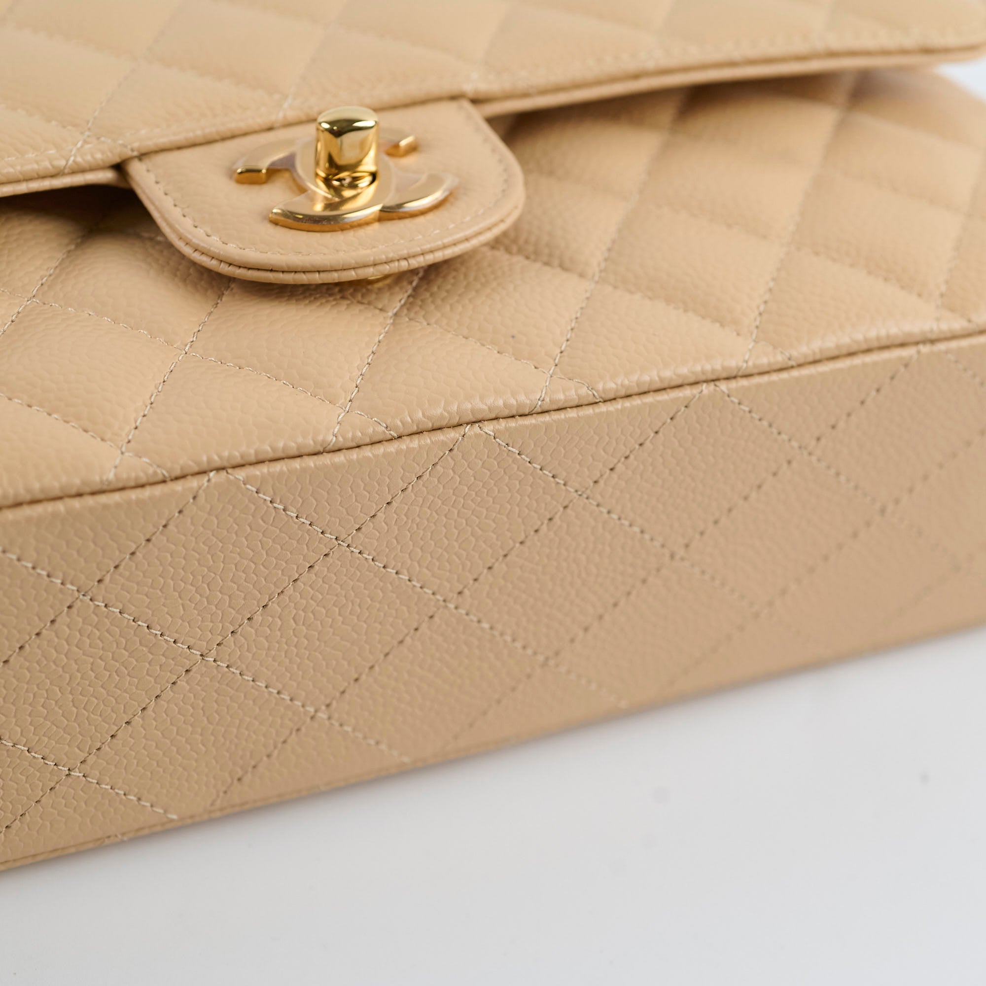 Chanel Classic Double Flap Bag in Caviar Leather Beige Gold Hardware - Timeless Luxury Handbag for Women, Perfect for Work, Evening Events & Special Occasions
