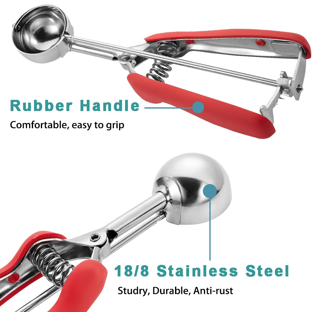 2 Tbsp Cookie Scoop with Red Handle - Spring-Loaded 18/8 Stainless Steel Scooper for Perfect Cookies, Cupcakes, Muffins & Meatballs - Comfortable Grip for Baking, Ice Cream & Meal Prep