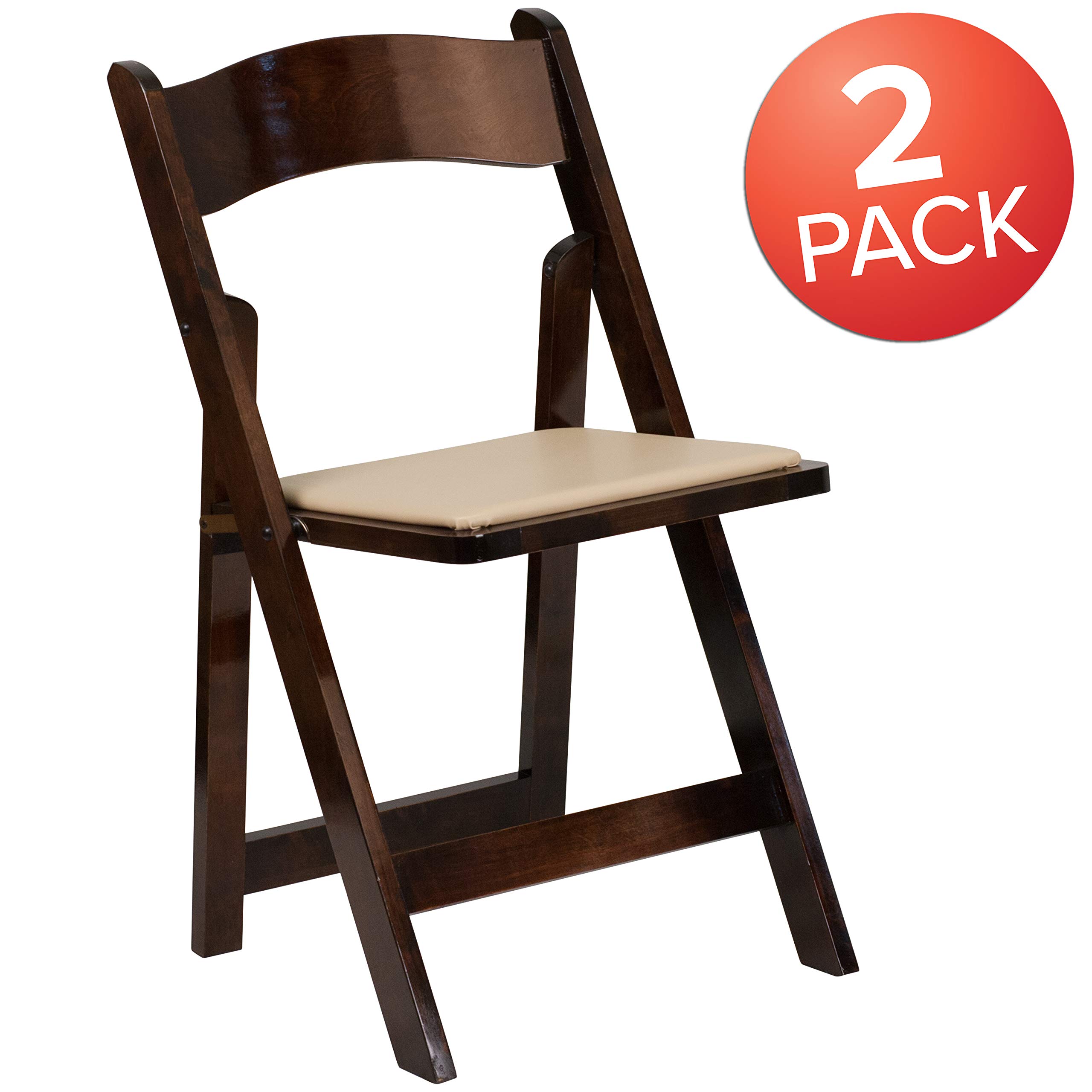 2 Pack Folding Chairs with Vinyl Padded Seat - Solid Fruitwood Frame for Indoor/Outdoor Use - Perfect for Patio, Garden, Picnic, Camping & Home Decor