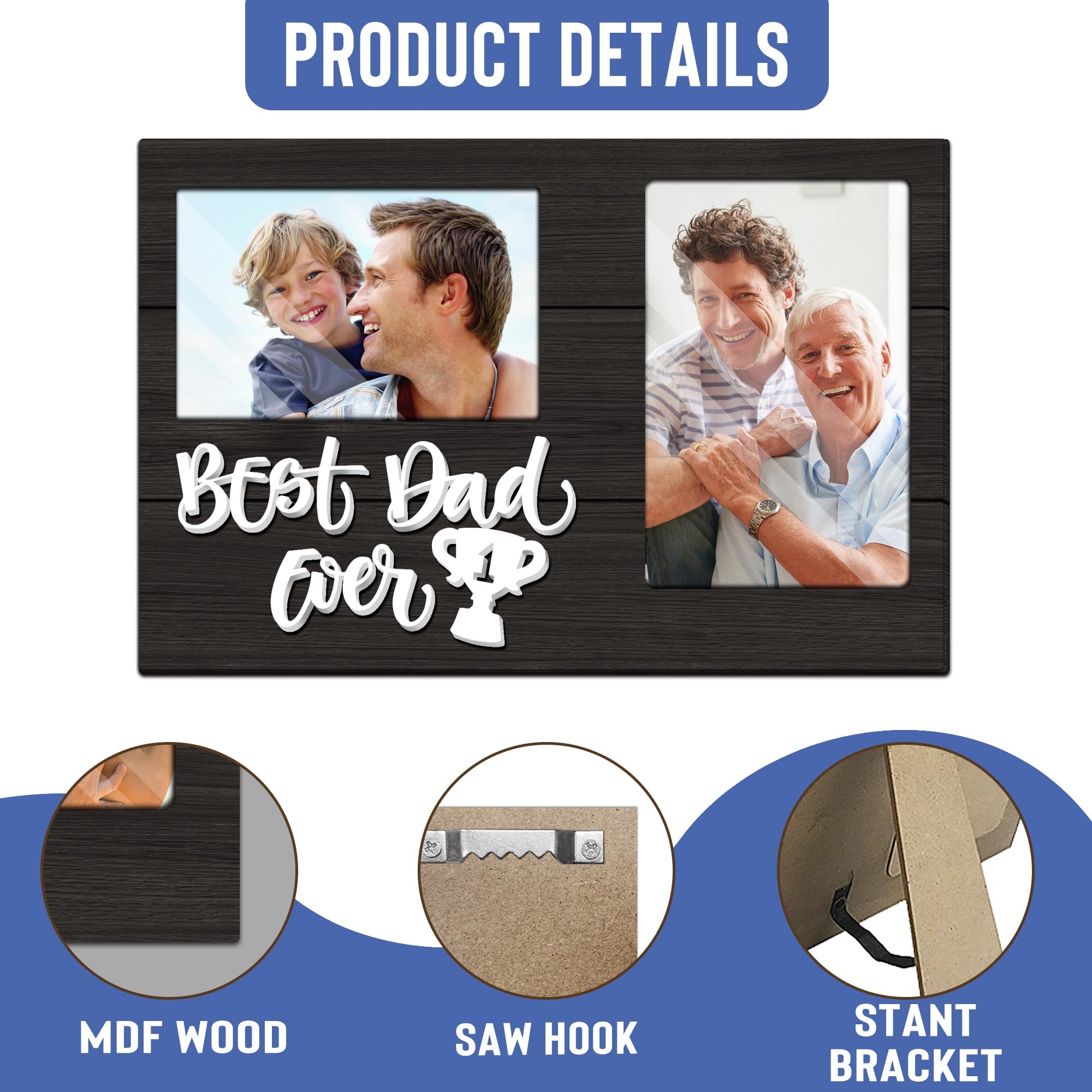 Best Dad Ever 3D Picture Frame - Holds 2 4x6 Photos | Unique Father's Day Gift from Son | Perfect for Home, Office Desk & Special Occasions