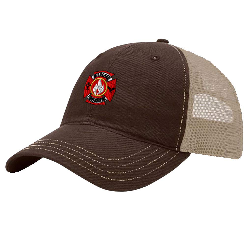 Wildland Firefighter Baseball Cap - Embroidered Cotton Soft Mesh Snapback Hat in Brown & Khaki | Durable & Breathable for Outdoor Work, Hiking, and Casual Wear