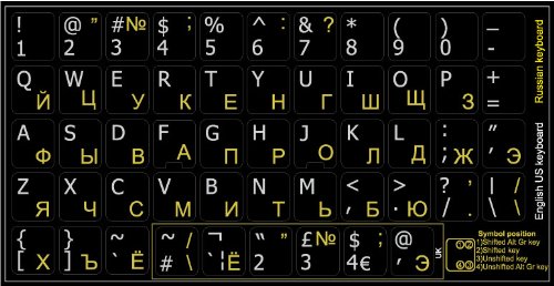 Russian-English Keyboard Stickers - Black Background Non-Transparent Labels for Computer, Laptop & Desktop Keys | Perfect for Bilingual Typing, Language Learning & Office Work