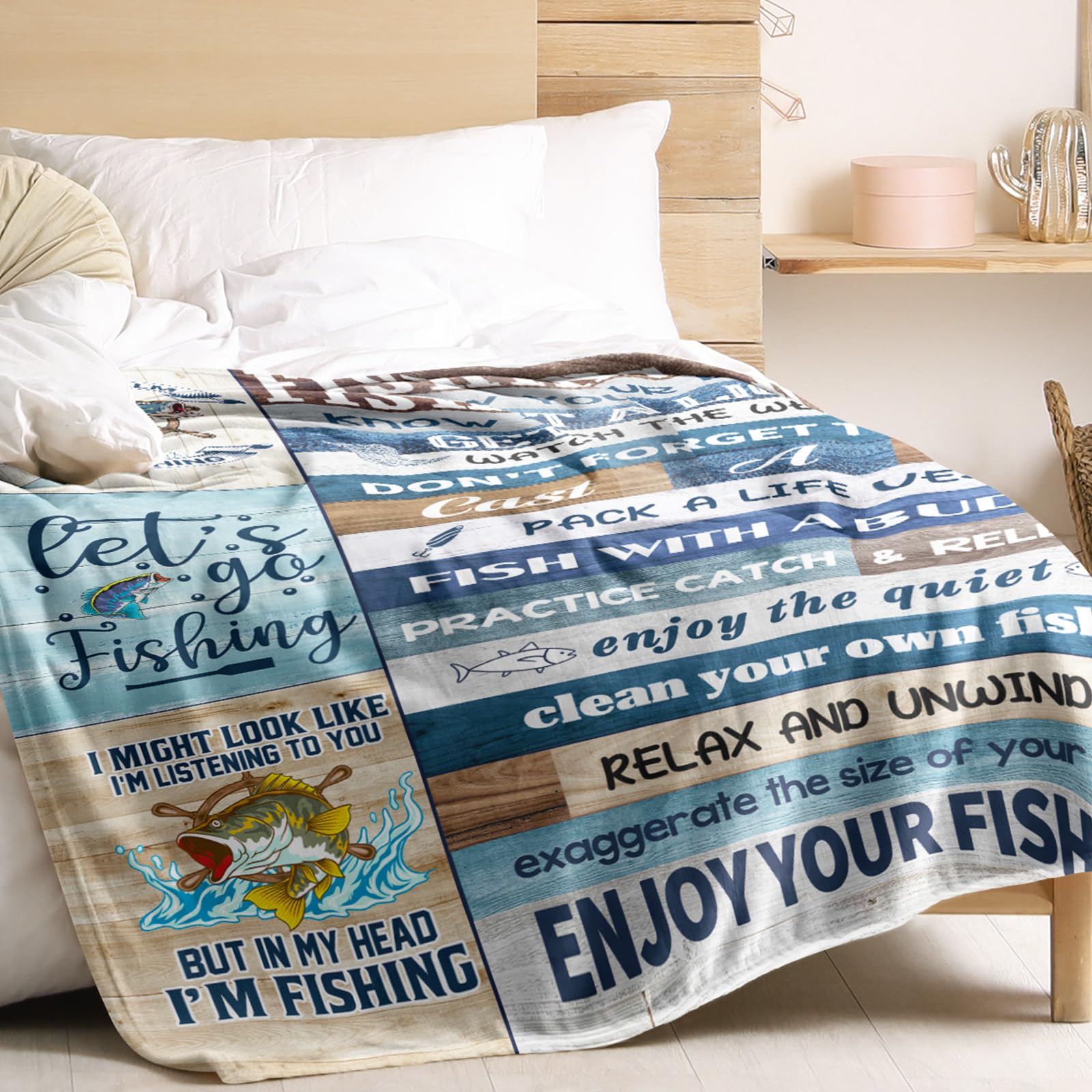 Funny Fishing Gifts for Men & Boys - Unique Fishing Theme Blanket for Fishing Lovers - Perfect Gift for Fishermen & Anglers - Great for Camping, Father's Day, Birthday & Outdoor Adventures
