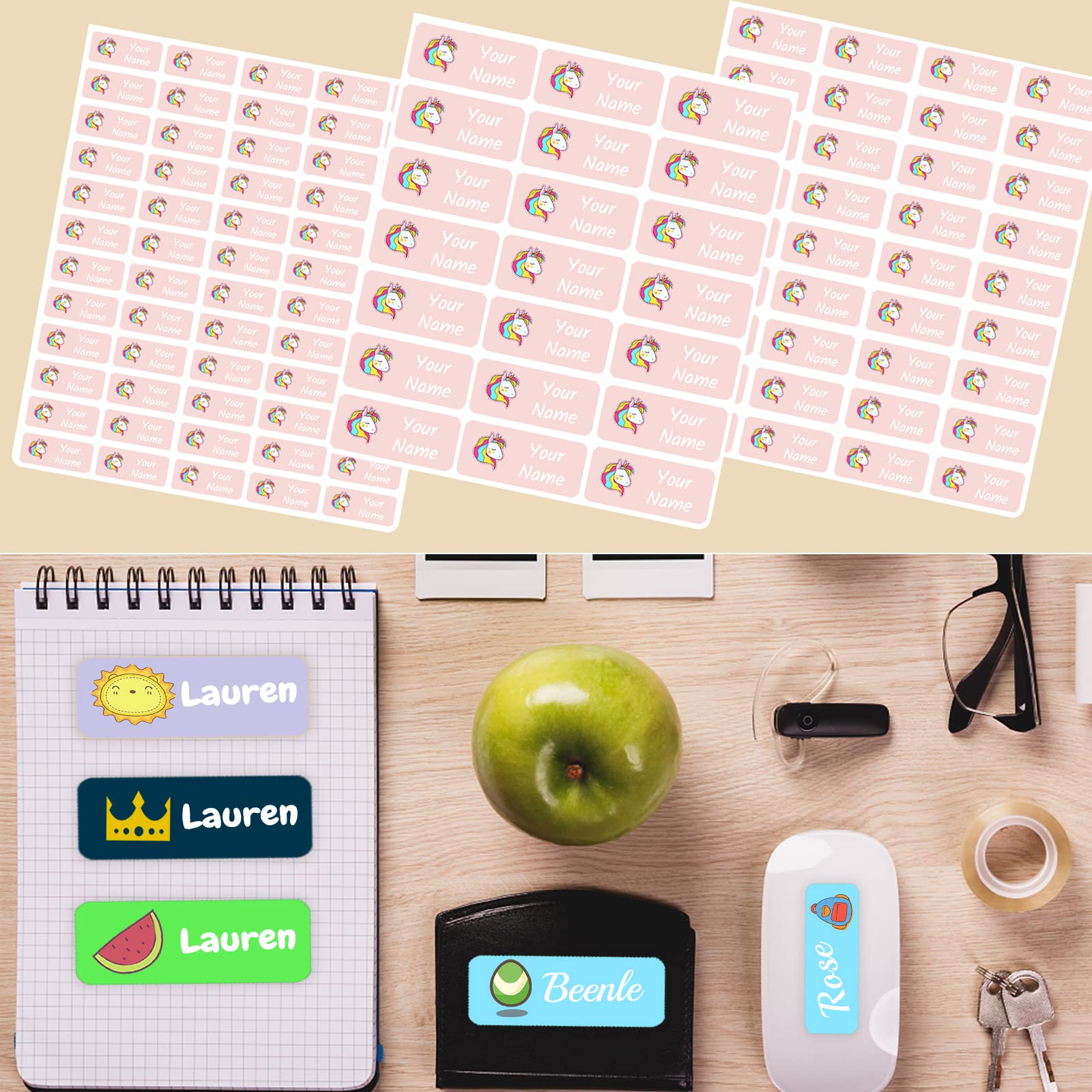 60 PCS Personalized Waterproof Name Labels for Kids - Custom Stickers for School Supplies, Books, Pens, Water Bottles & Bowls (Large 2.48”x0.9”) - Perfect for Daycare, Camp & Organizing Kids' Belongings