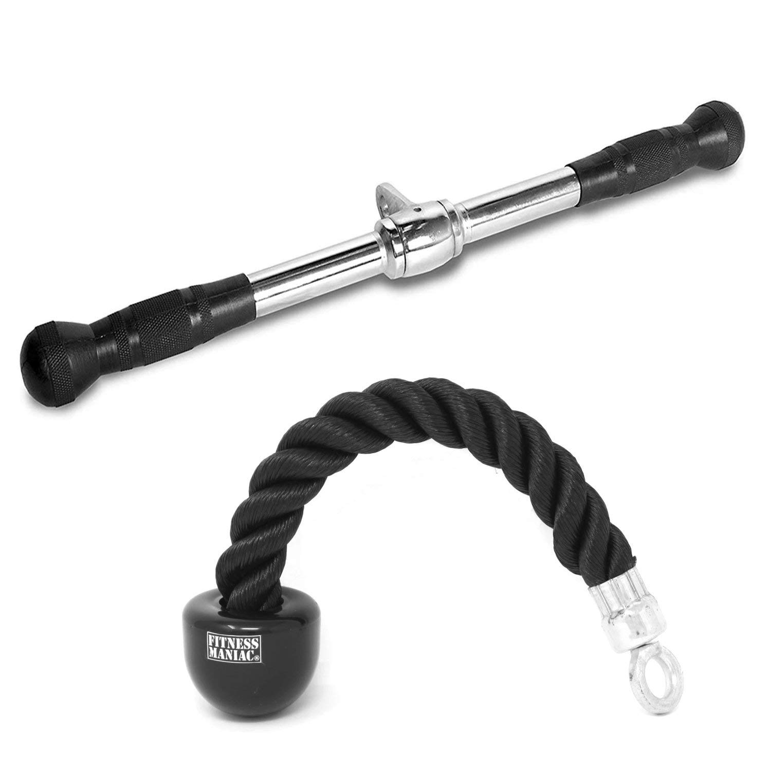 FITNESS MANIAC Tricep Rope Cable Attachment - Heavy Duty LAT Pulldown Bar for Home Gym Workout Equipment | Perfect for Strength Training & Muscle Building Exercises