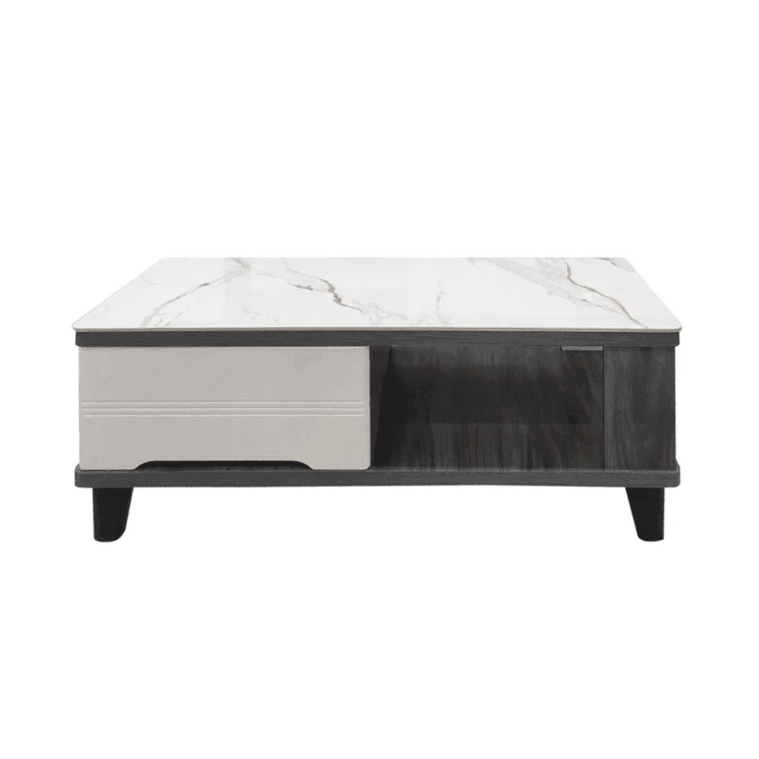 Judith Modern Coffee Table with Glossy White Jade Stone Top - 47 Inch Round Living Room Center Table for Contemporary Home Decor, Perfect for Living Rooms, Lounges and Office Spaces