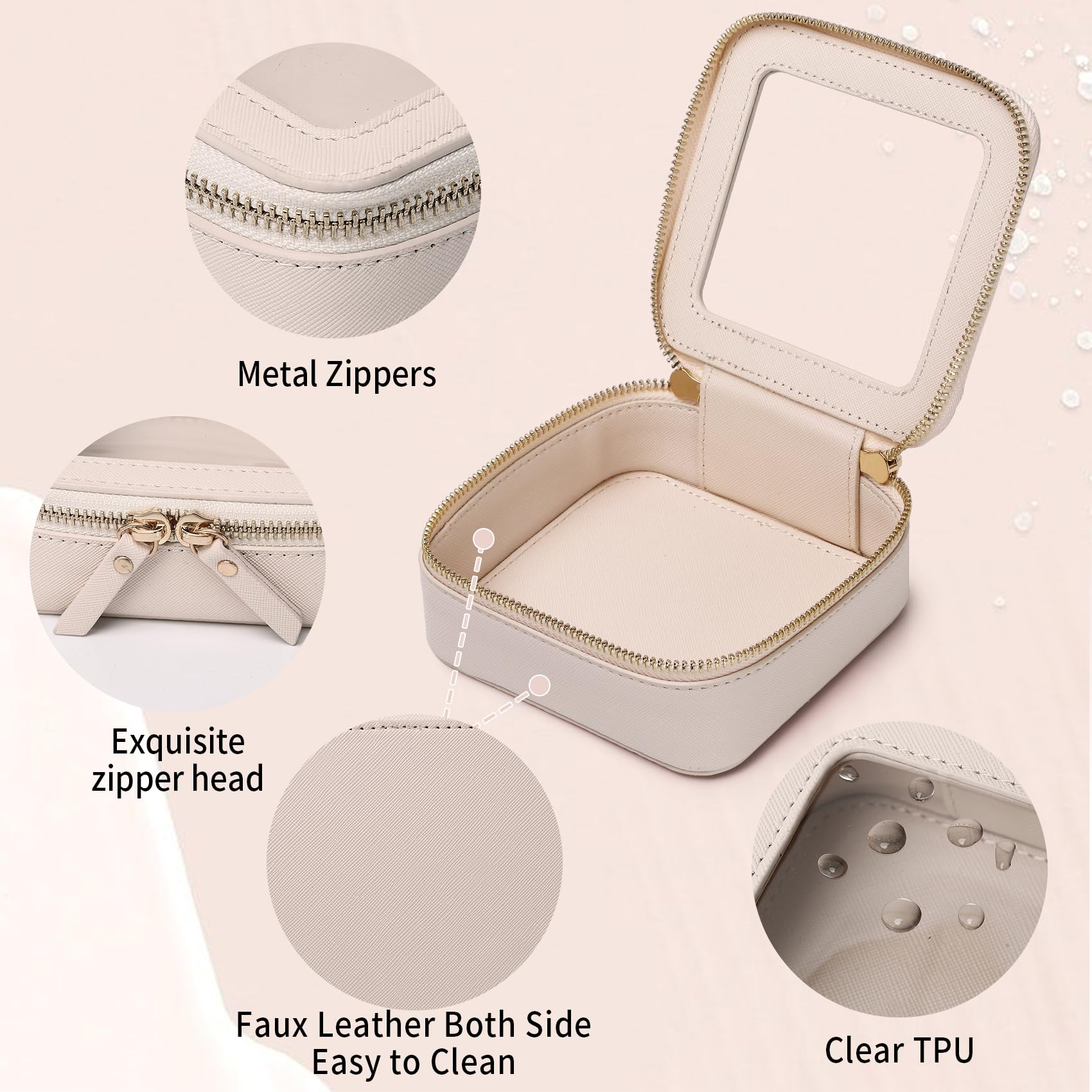 Small Clear Makeup Bag - Mini Cosmetic & Toiletry Organizer with Zipper for Travel, Car Essentials (Beige)