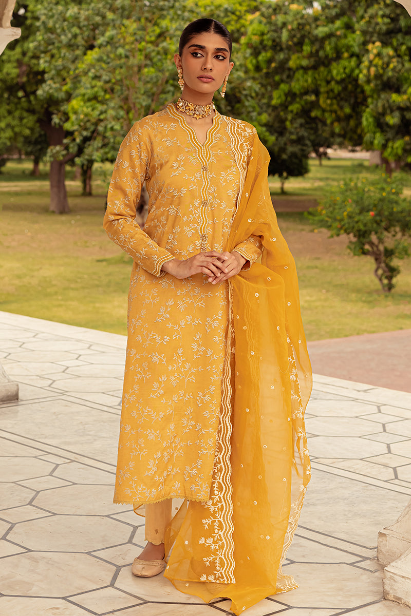Elegant MAJESTIC GOLD 2-Piece Set (Embroidered Shirt & Dupatta) for Women - Perfect for Weddings, Parties & Special Occasions