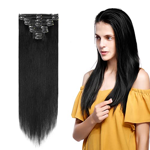 MY-LADY 13 Inch Clip In Hair Extensions - 8pcs Jet Black Remy Human Hair - 80g Natural Short Hair Extensions for Volume & Length - Perfect for Parties, Weddings & Everyday Styling