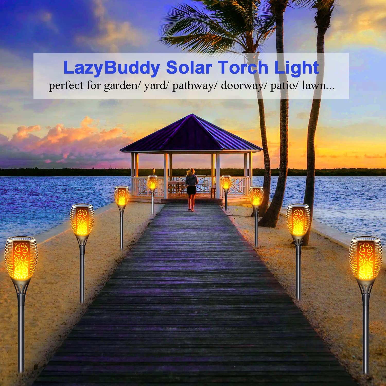 14 Pack Solar Torch Lights Outdoor Waterproof - Flickering Flame Solar Fire Lights with Auto On/Off, 3-in-1 Dusk to Dawn Sensor for Christmas Decor, Garden Pathway & Hanging Lantern - Perfect for Patio, Yard, Walkway & Landscape Lighting