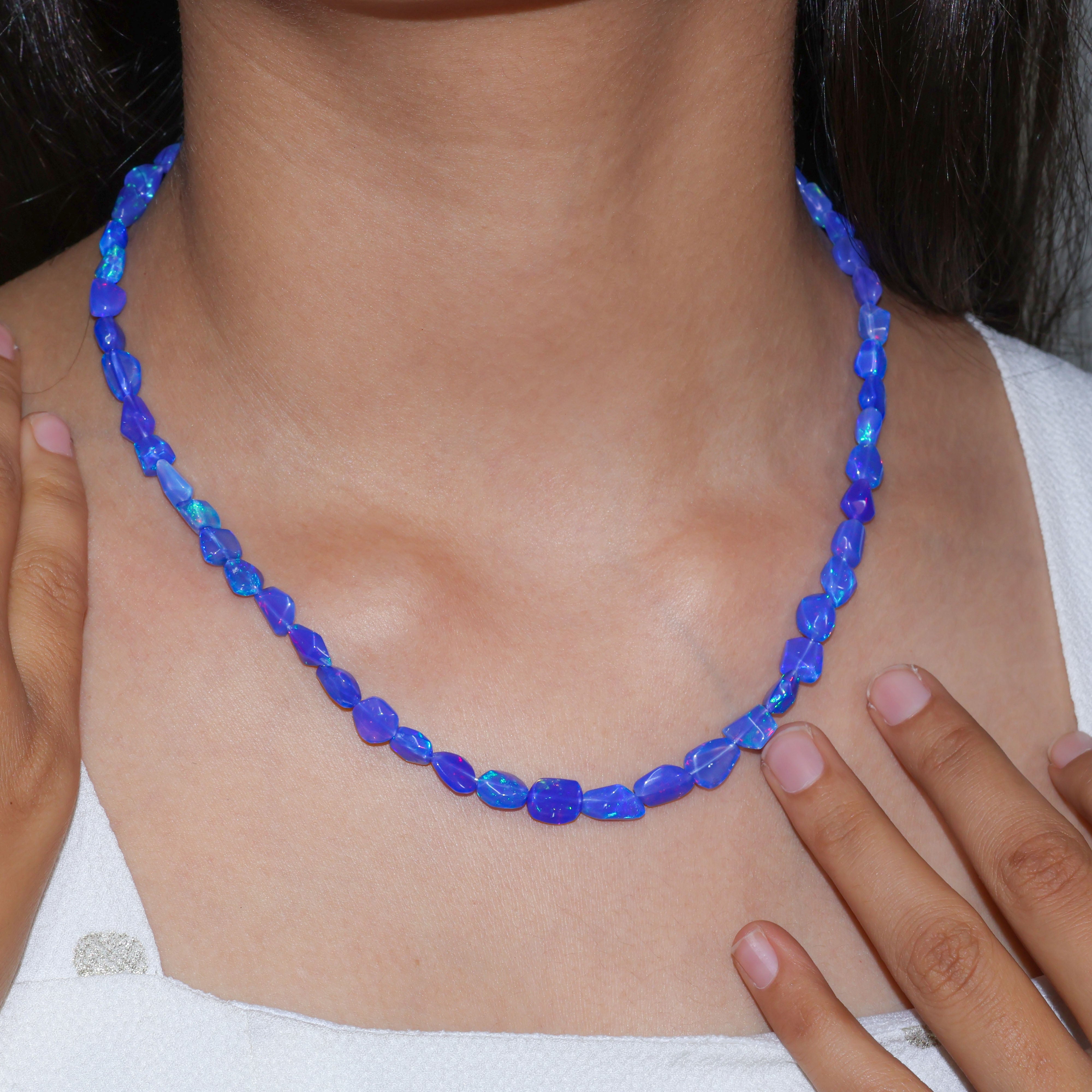 Blue Opal Tumbled Stone Necklace - Healing Crystal Jewelry for Women - Perfect for Meditation, Spiritual Gifts & Boho Fashion