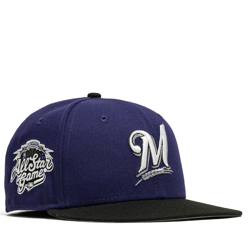New Era x Politics Milwaukee Brewers 59FIFTY Fitted Hat - Purple & Black Snapback Baseball Cap for Men & Women - Perfect for Baseball Games, Streetwear Fashion & Sports Fans