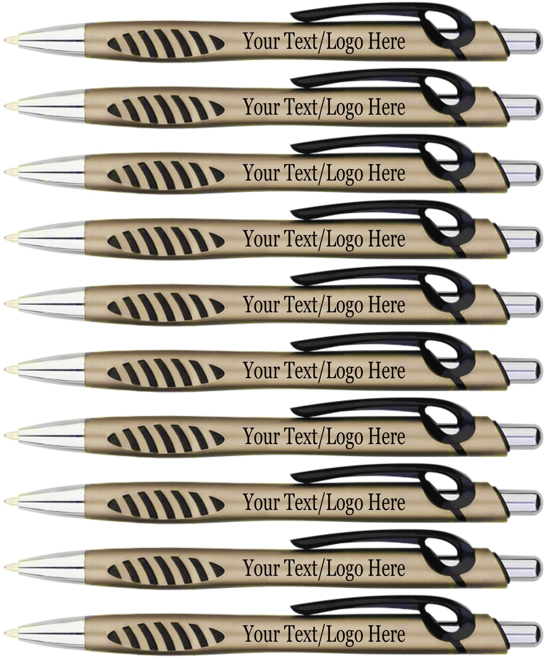 Custom Printed Click Action Ballpoint Pens with Rubber Grip - 300 Pack Bulk Personalized Pens with Your Logo or Text - Black Ink & Gold Finish for Business Branding, Corporate Events, Weddings, and Promotional Giveaways - Perfect for Office Use, Trade Shows, and Marketing Campaigns
