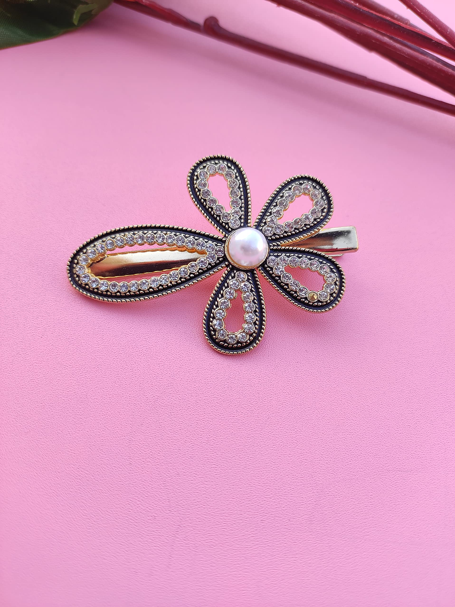 ANNACREATIONS 3-Piece Korean Style Pearl Rhinestone Hair Clips Set - Elegant Metal Hairpins with Plastic Pearls for Women & Girls (Gold) | Perfect for Weddings, Parties & Daily Hair Accessories