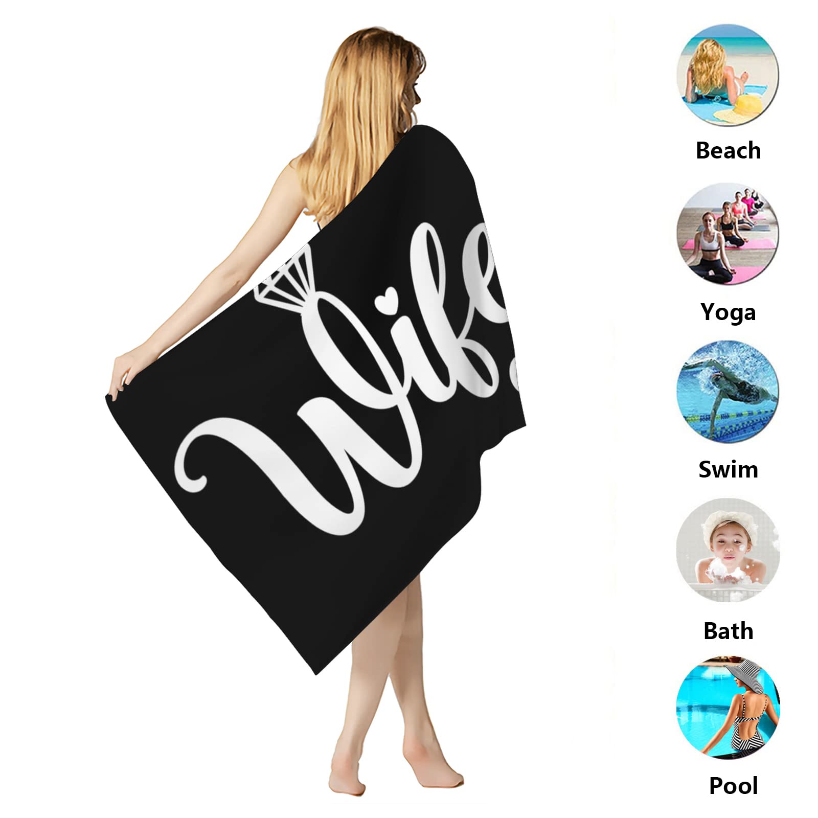 **Feelacle Large Absorbent Sand-Free Beach Towel for Women - Quick Dry Bath Towel, Soft Hand Towel for Swimming, Pool, Spa & Bathroom - Perfect Bride & Wifey Gift**    *(Use Case: Ideal for beach trips, poolside lounging, spa relaxation, or as a thoughtful gift for brides and wives.)*