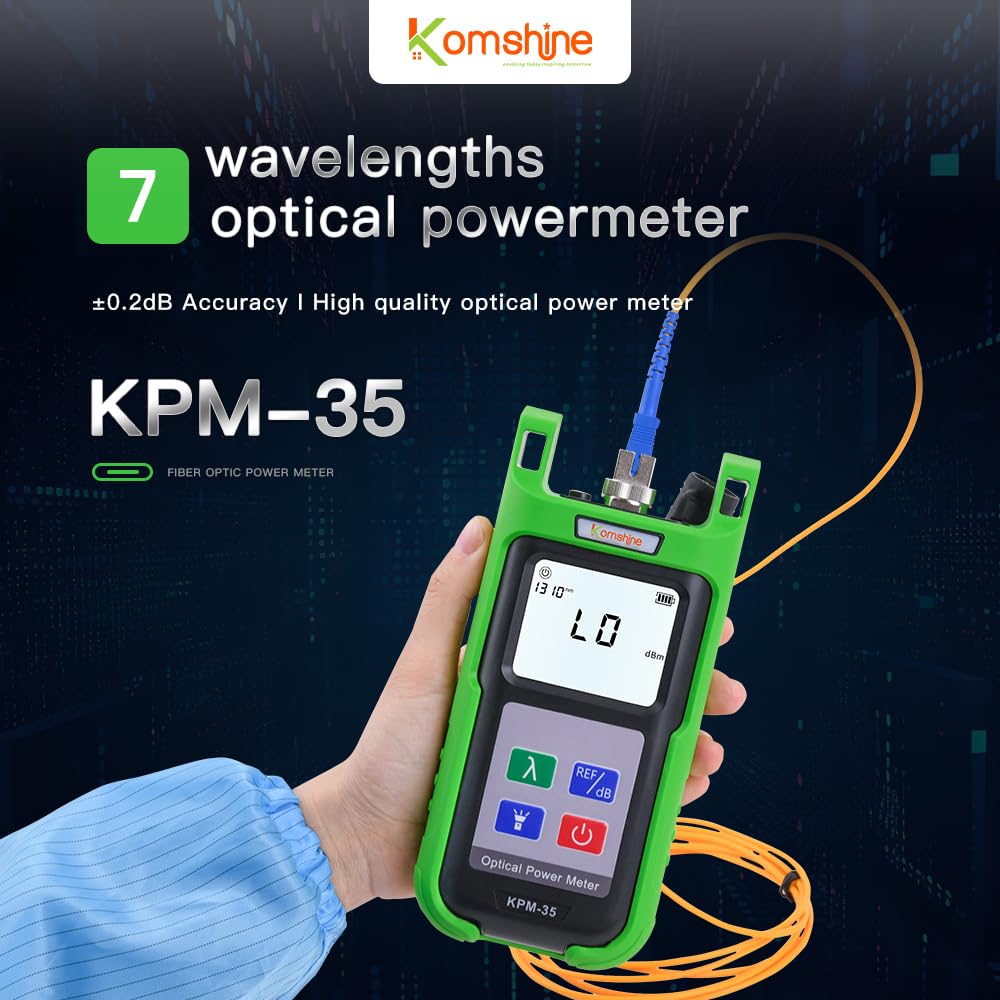 KomShine KPM-35 Fiber Optic Power Meter with 7 Wavelengths (850/980/1300/1310/1550/1625nm) & KLS-35 Single Mode Light Source (1310/1550nm) | Self-Calibration | Ideal for Telecom, Data Center & Network Maintenance