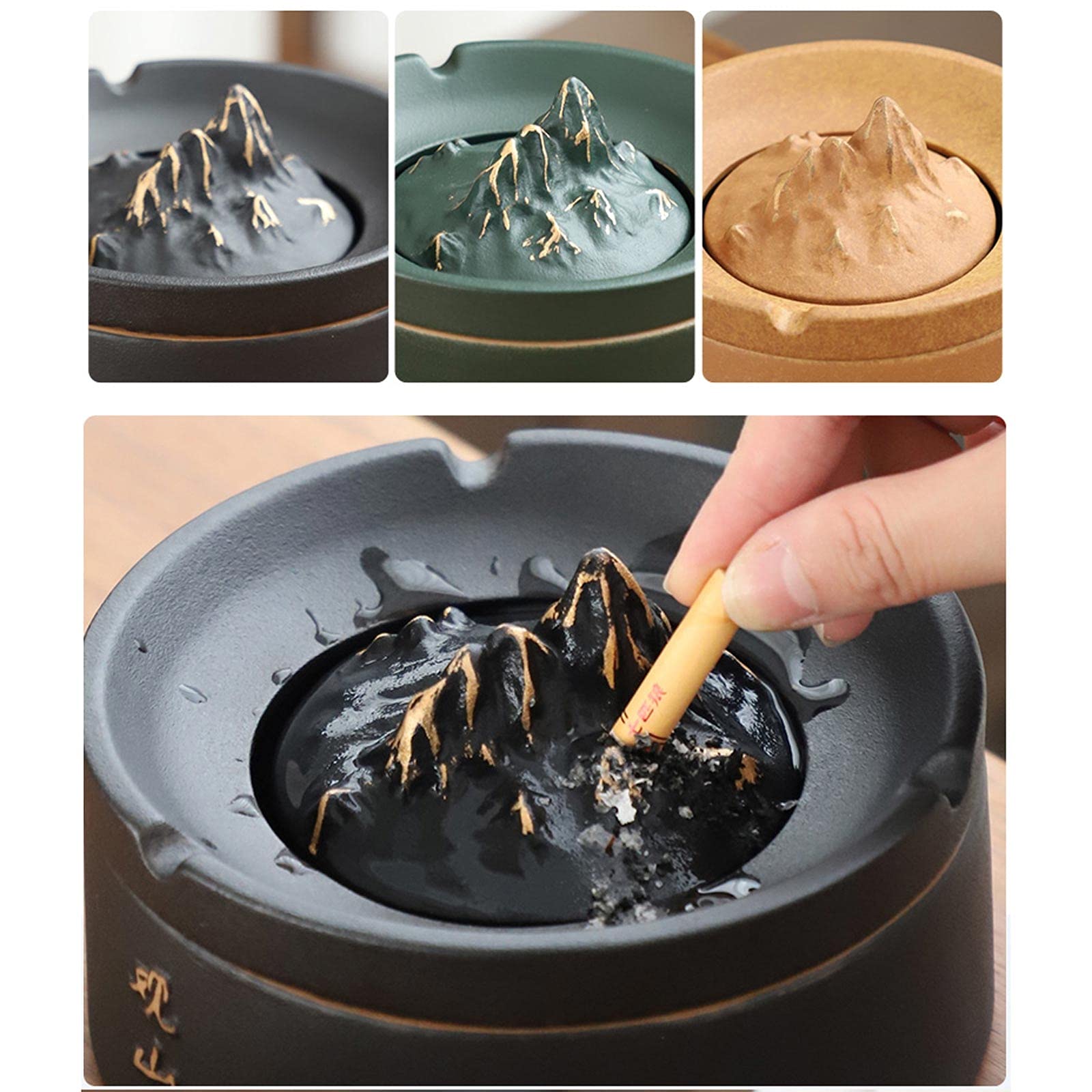 Premium Ceramic Ashtray with Lid - Large Capacity Car & Home Ash Tray for Living Room, Office, Patio - Elegant Green Decorative Gift for Smokers (Ideal for Indoor/Outdoor Use)