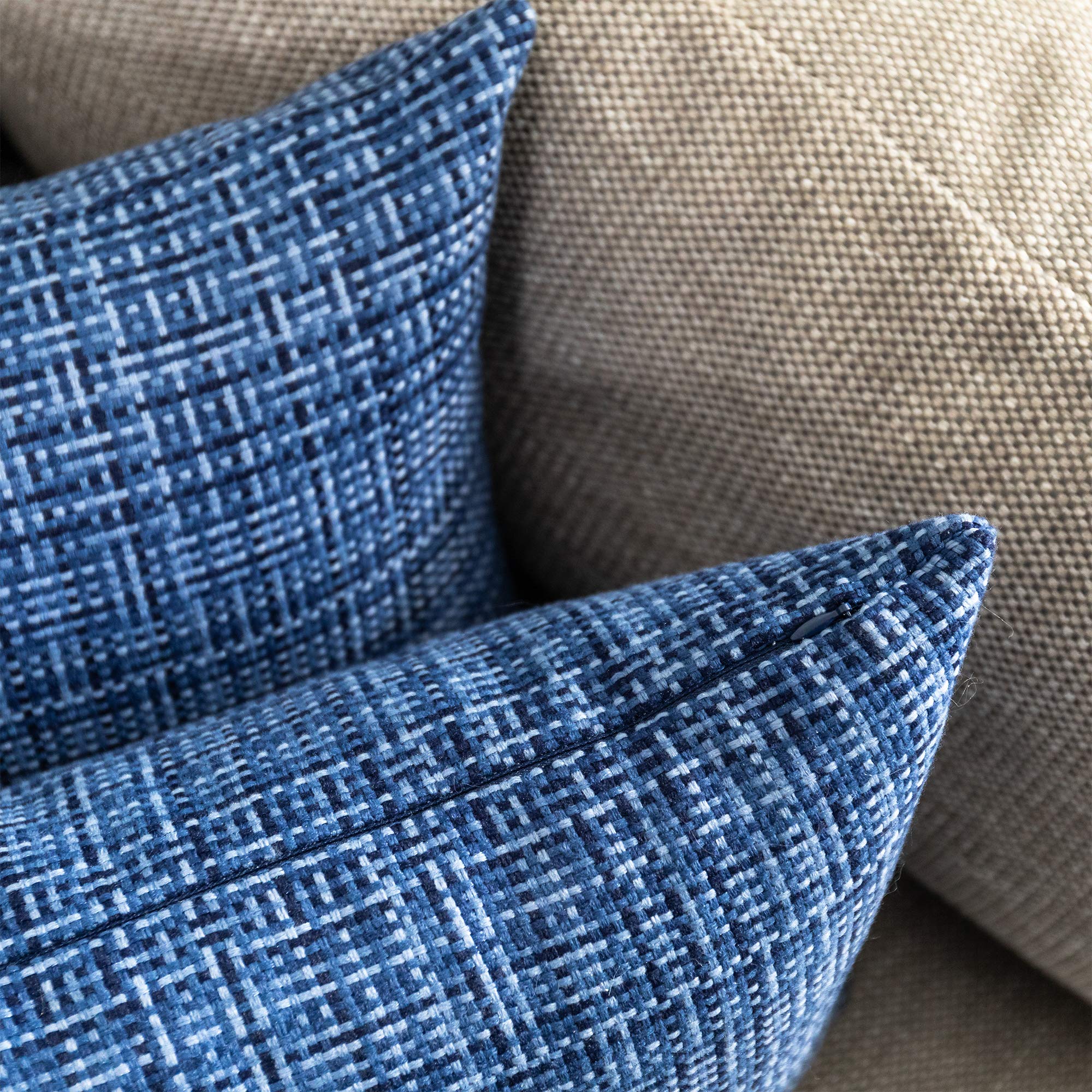 Kevin Textile 2-Pack Waterproof Outdoor Decorative Pillow Covers - 18x18 Inch Navy Blue Stripe Square Cushion Cases for Patio, Couch, Bench - Weatherproof & UV Resistant for Garden, Poolside & Porch Use