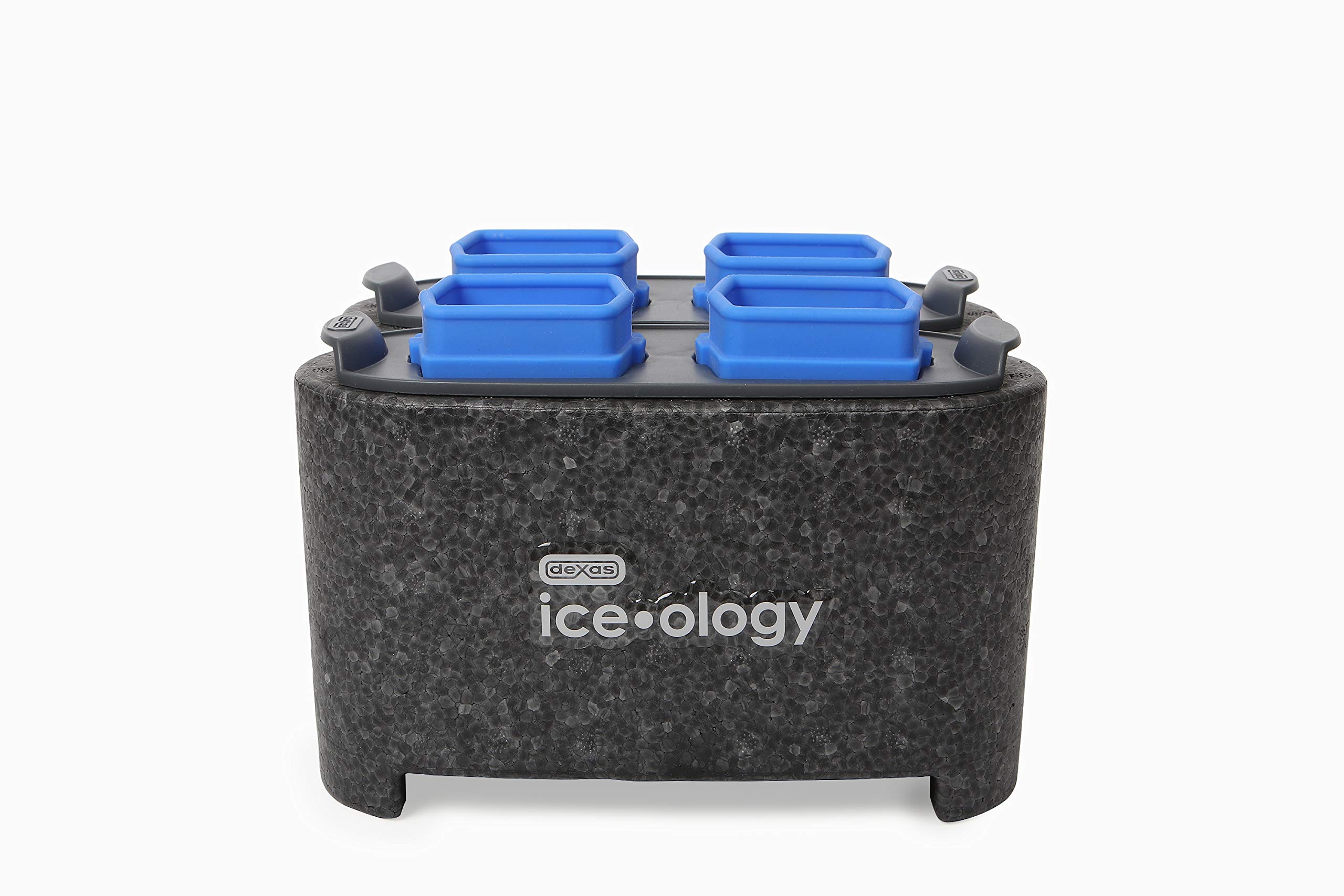 Dexas ice•ology Silicone Clear Ice Maker Tray - 4 Square Cube Mold for Crystal Clear Cocktail Ice | Perfect for Whiskey, Bourbon & Craft Cocktails at Home Bars