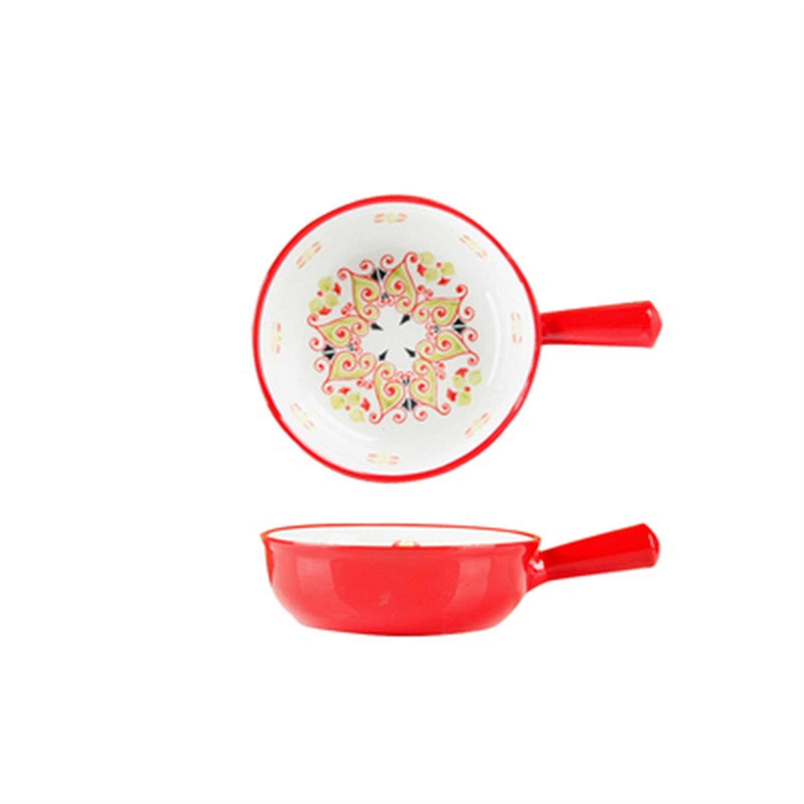 7.5-inch Hand Painted Ceramic Cereal Bowl with Handle - Underglaze Color Baked Rice Bowl, Soup & Salad Bowl for Breakfast, Fruit, Baking (Color: A) | Perfect for Dining, Kitchen Decor & Gift Giving