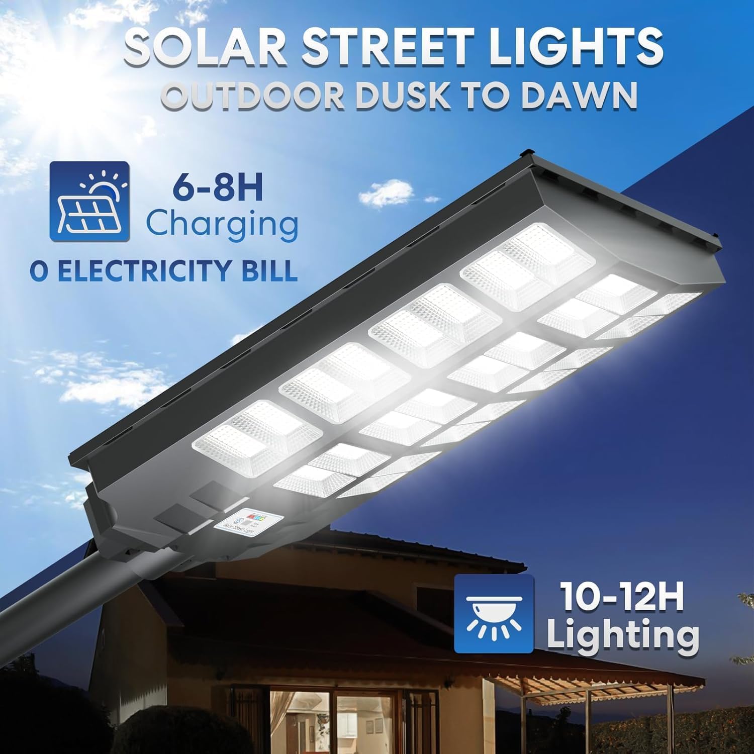 8000W Solar Street Lights Outdoor - 3 Pack Dusk to Dawn Motion Sensor Solar Lights with Remote Control for Yard, Parking Lot, Garage, Street | Weatherproof & Energy Efficient Lighting for Pathways, Driveways, and Security Areas