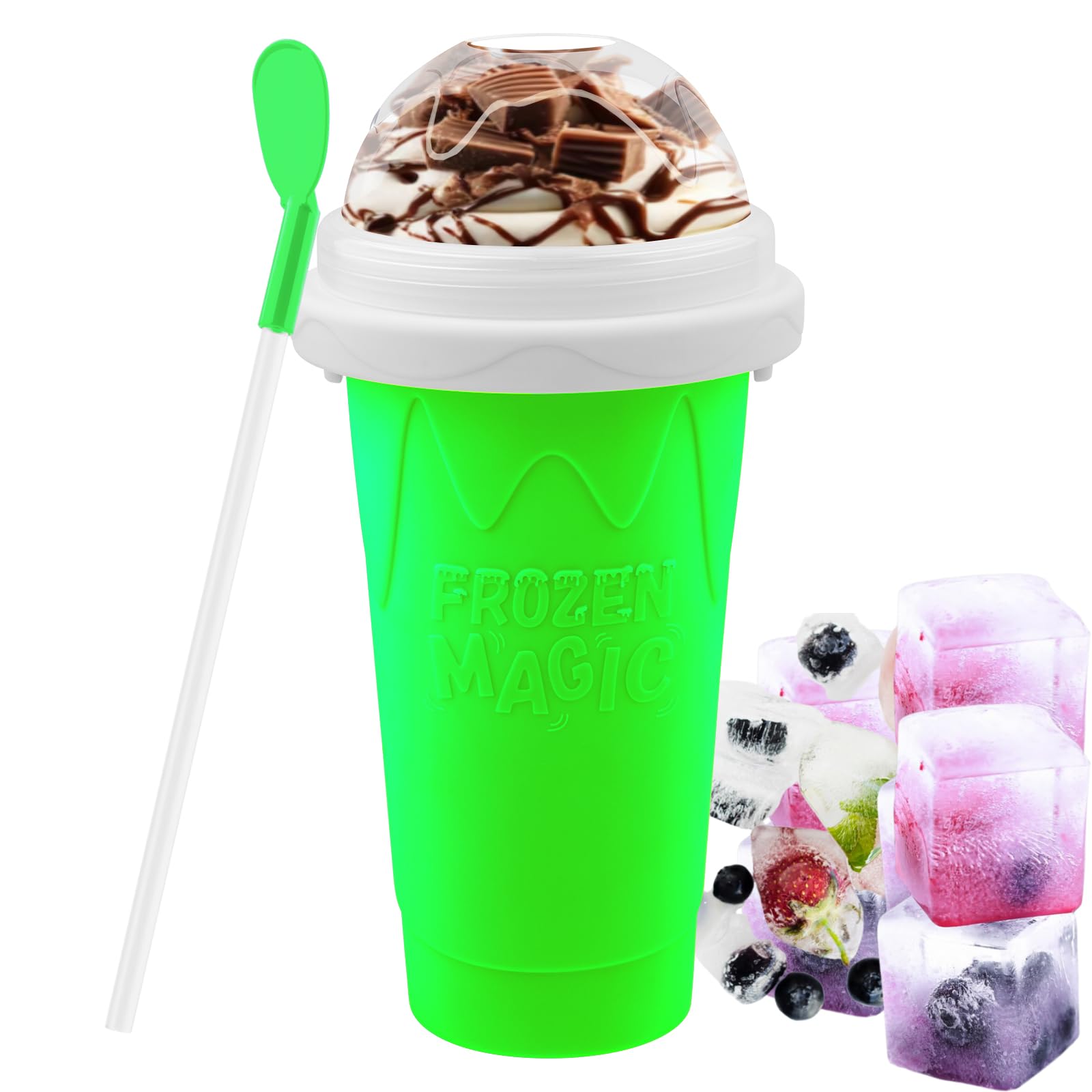 Magic Slushy Maker Cup - DIY Portable Smoothie & Ice Cream Squeeze Cup with Straw - Double Layer Silicone for Juices, Milk & Frozen Treats - Perfect Gift for Friends & Family (Green) - Great for Parties, Picnics & Summer Fun