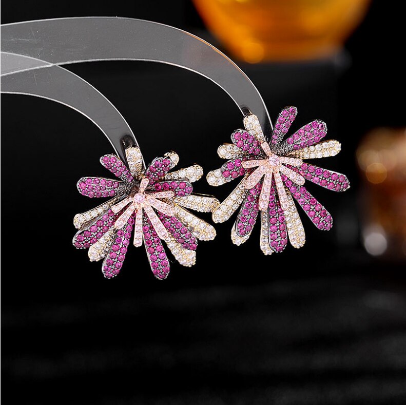 Exquisite Firework Style Earrings - Full Zirconium Inlaid, Exaggerated Personality Drop Earrings LY111 | Perfect for Parties, Weddings & Special Occasions