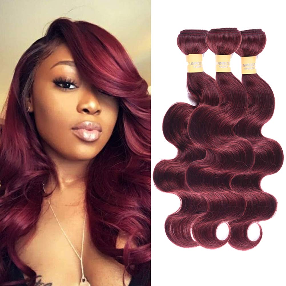 WOME 99J Burgundy Red Brazilian Virgin Human Hair Bundles - 8A Grade Body Wave Hair Extensions (14
