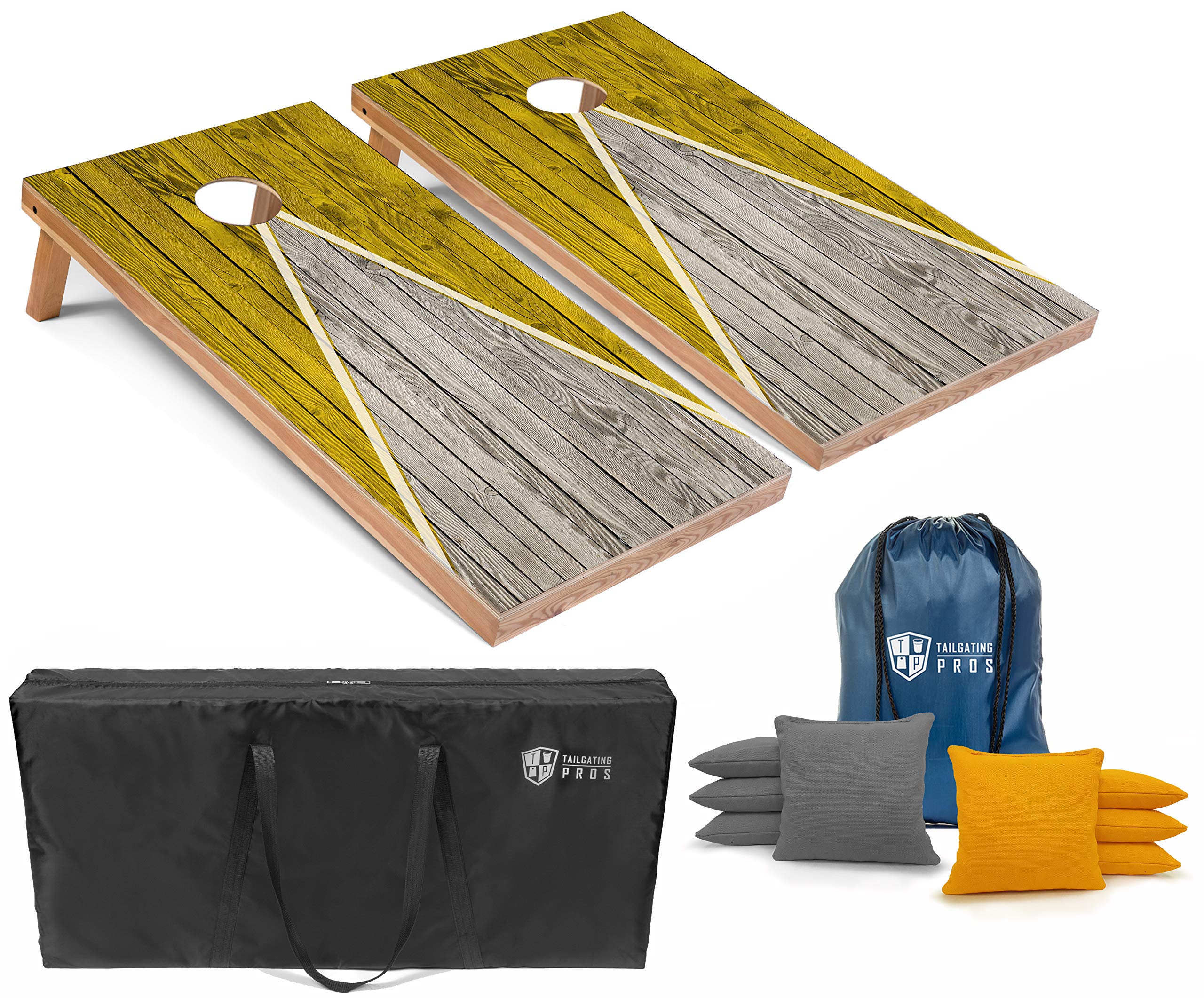 Tailgating Pros Regulation 4'x2' Pyramid Cornhole Board Set with 8 Bean Bags & Carrying Case - Premium Outdoor Corn Hole Toss Game for Backyard, Parties, Camping - Optional LED Lights for Night Play