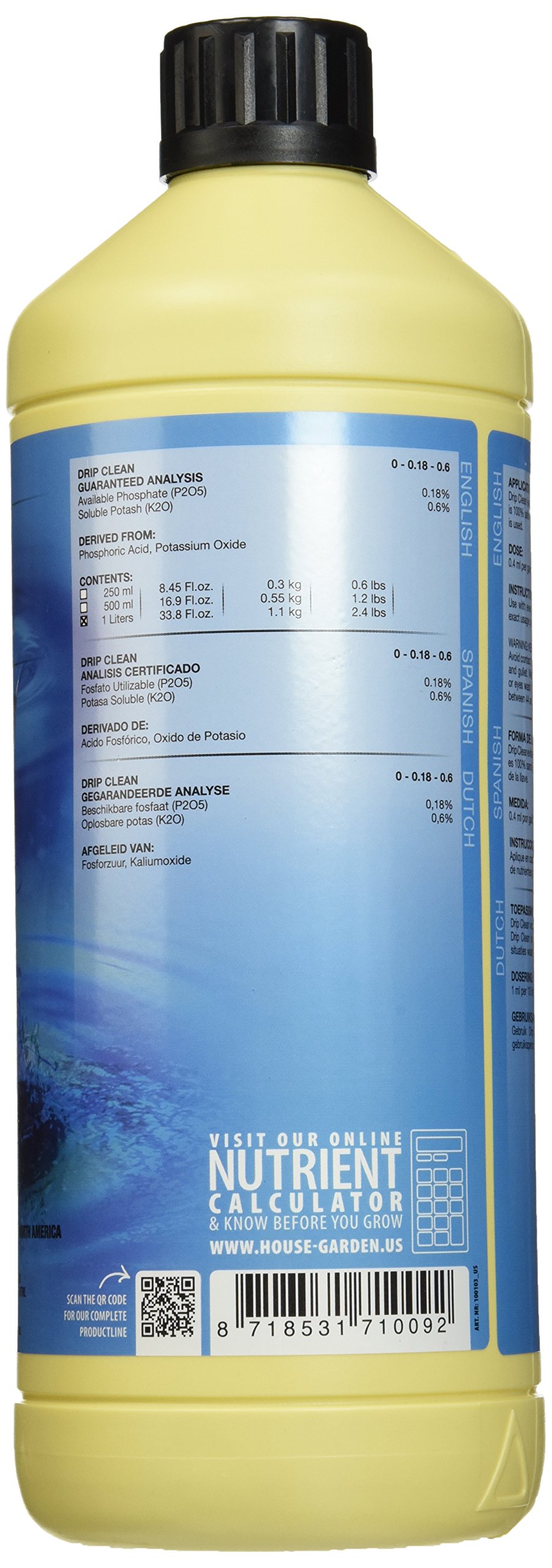 House & Garden HGDPC01L Drip Clean Fertilizer 1L - Hydroponic Nutrient Solution for Indoor Plants, Greenhouses & Home Gardens | Prevents Salt Buildup in Irrigation Systems